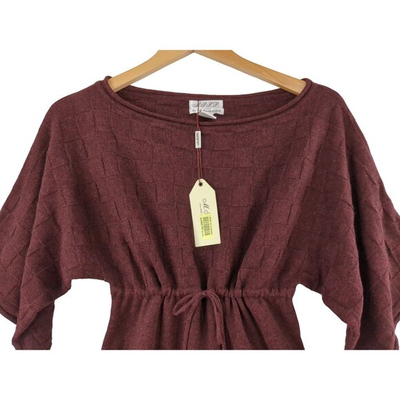 Max Studio Knit Top Womens XS Burgundy Short Sleeve Boho Work Casual - Picture 3 of 7